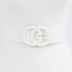 White Faux Leather Stretch Belt